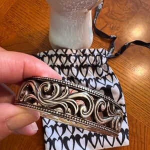 Silver Brighton hinged bangle with scrollwork pattern